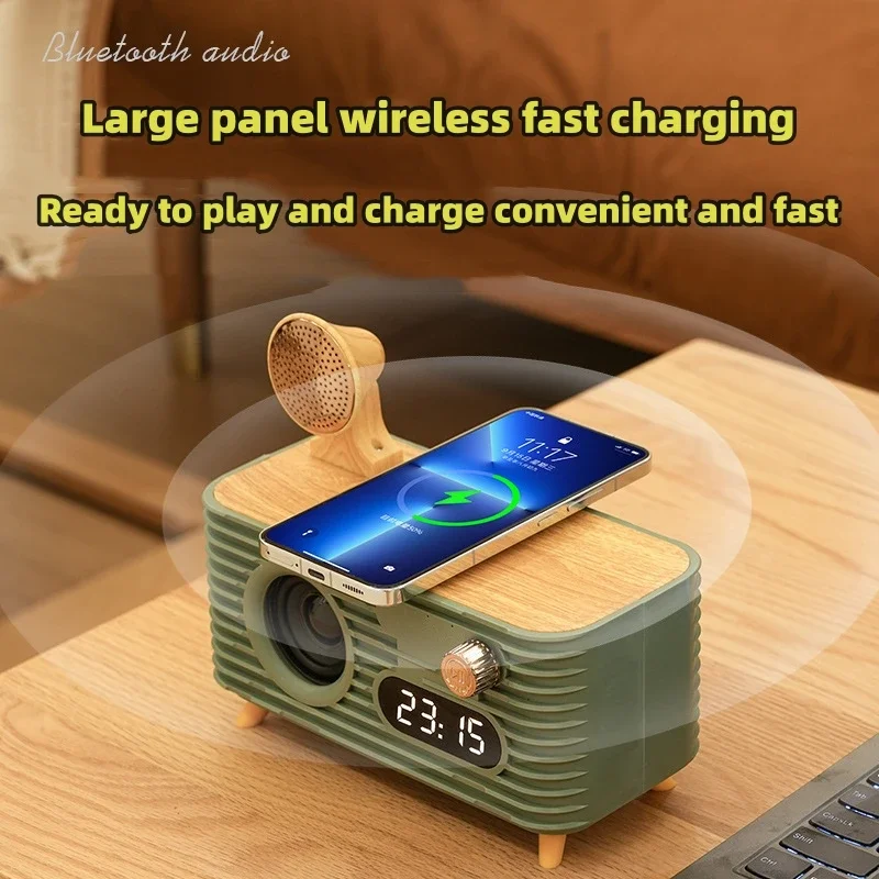 

360 Surround SoundRetro Bluetooth Speaker Clock Speakers Portable Hifi Mobile Phone Wireless Charger Aromatherapy Audio Gift