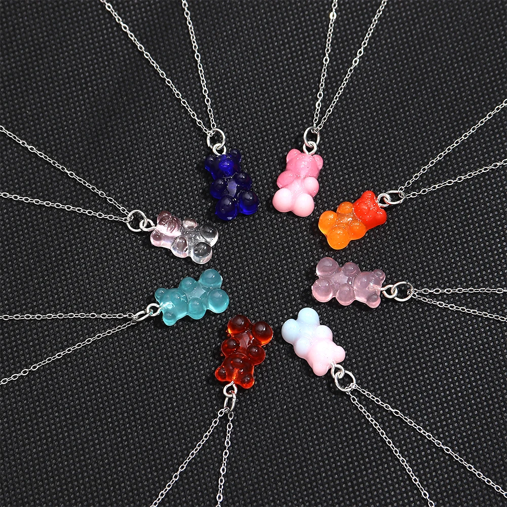 5pcs/Lot Stainless Steel Chain Fashion Candy Colors Gummy Bear Necklace for Women Party Festival Jewelry Gifts