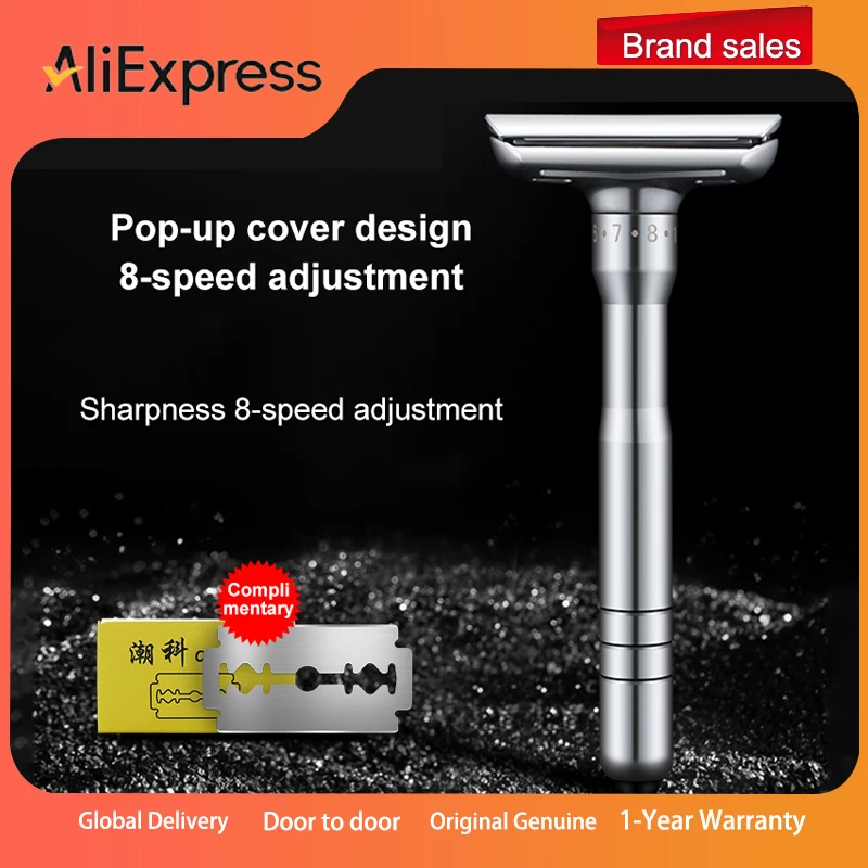 

Manual Razor For Men Zinc Alloy Handle Stainless Steel Double-sided Blade Adjustable Sharpness T-shaped Razor