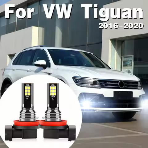 LED Front Fog Lamp Car Light H8 H11 H16JP Bulb 12V 6000K For Volkswagen VW Tiguan 2 MK2 2016 2017 2018 2019 2020 Accessories