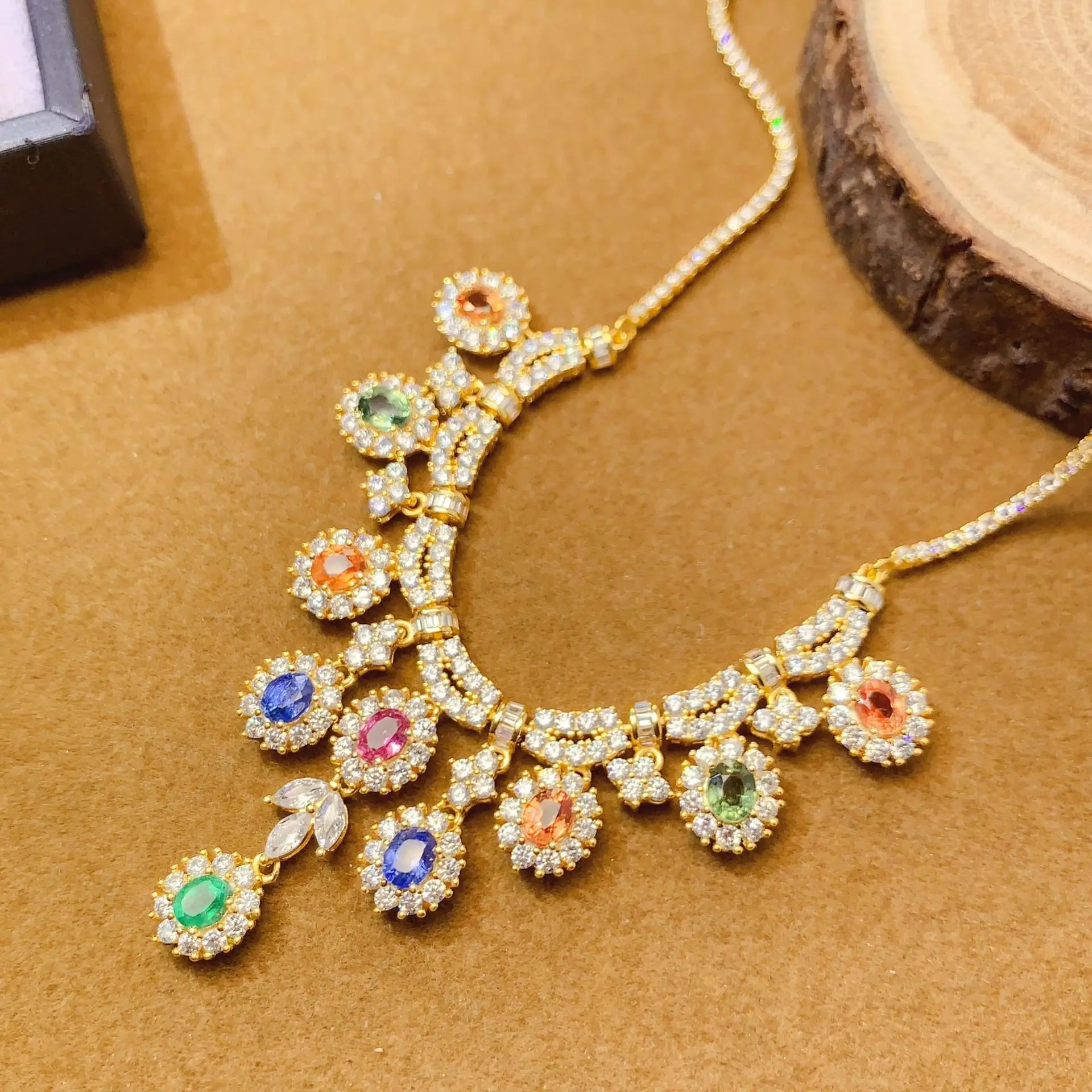3*4*5mm Natural Fancy Sapphire Necklace, 925 Silver Luxury Unique Gemstone, Colorful Jewelry Gift