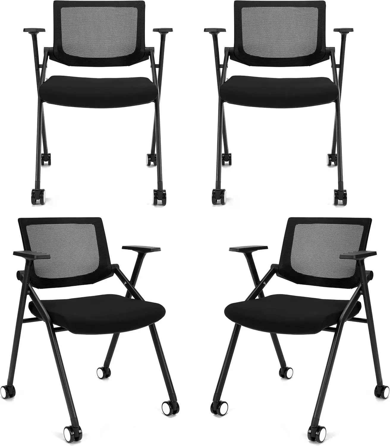 4 Pack Stackable Conference Room Chairs with Wheels and Paddle, Ergonomic Mesh Back and Arms for Meeting, Conference