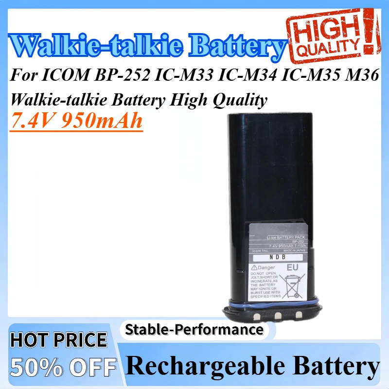 

7.4V 950mAh Rechargeable Lithium Battery For ICOM BP-252 IC-M33 IC-M34 IC-M35 M36 Walkie-talkie Battery High Quality