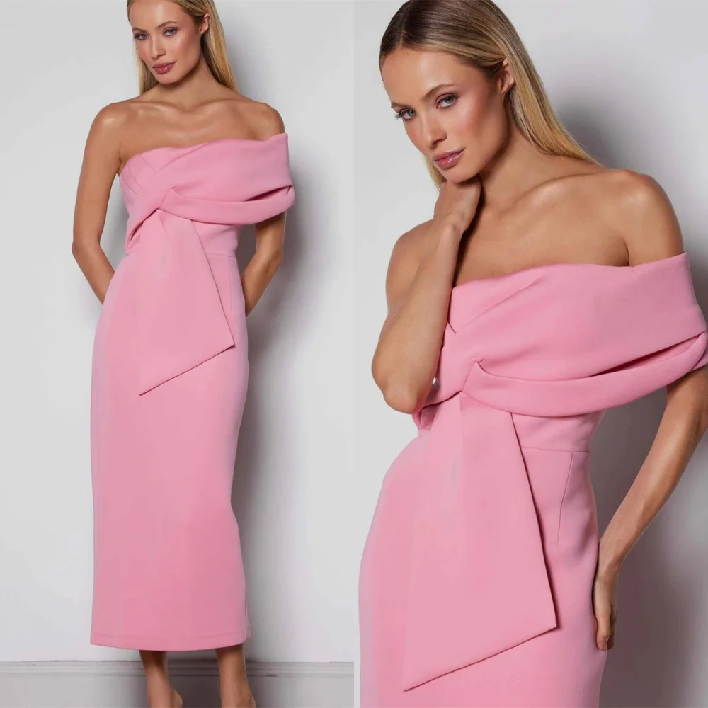 

Customized Simple Pink Jersey Party Dresses Elegant Strapless Off the Shoulder Evening Gowns Luxury Special Occasion Gowns