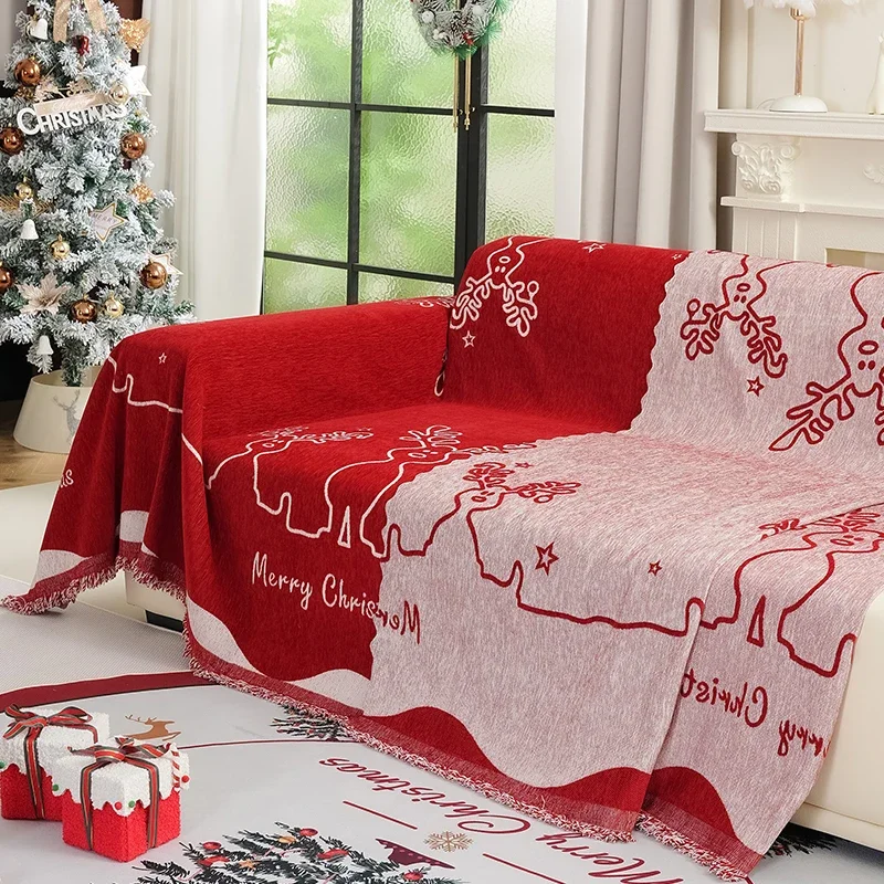 Christmas Festival Decoration Chenille Sofa Cover,All Seasons Blanket Sofa Towel,Living Room Sofa Cover,Anti-cat Scratch Cover