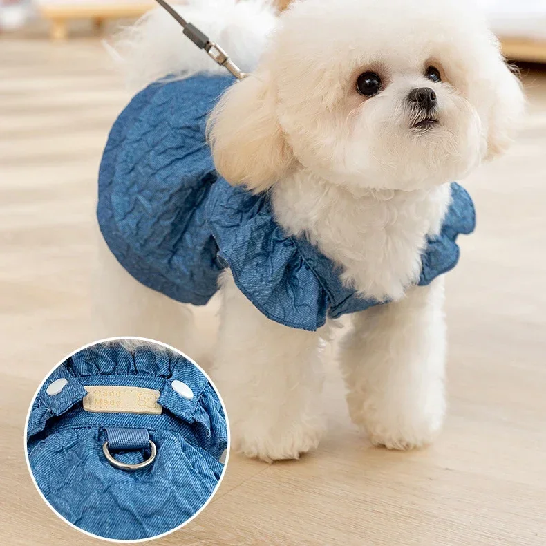 Luxury Jacquard Dog Dress for Small Dogs Cats Girl, Ruffles Sleeve Puppy Princess Strap Skirts Spring Summer Clothes Pet Apparel