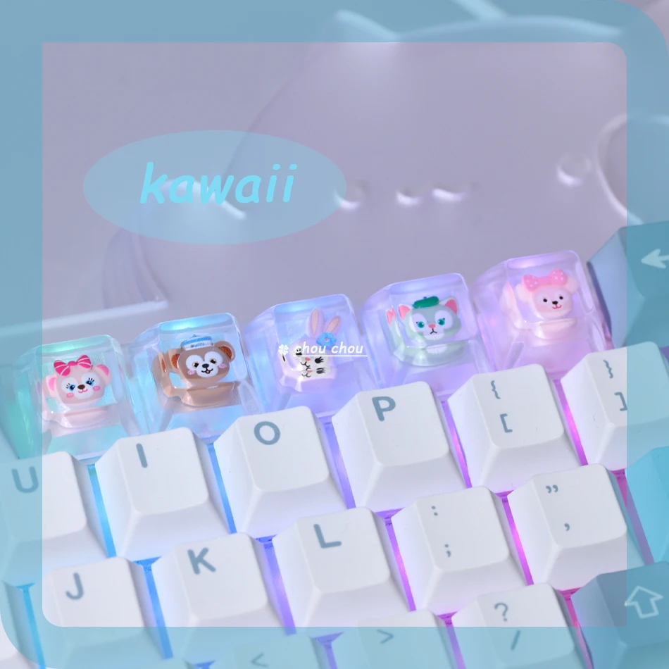 4pcs Handmade Resin Three-Dimensional Cartoon Cherry Mx Axis Cute Girl Gift Game Backlight Transparent Keycaps