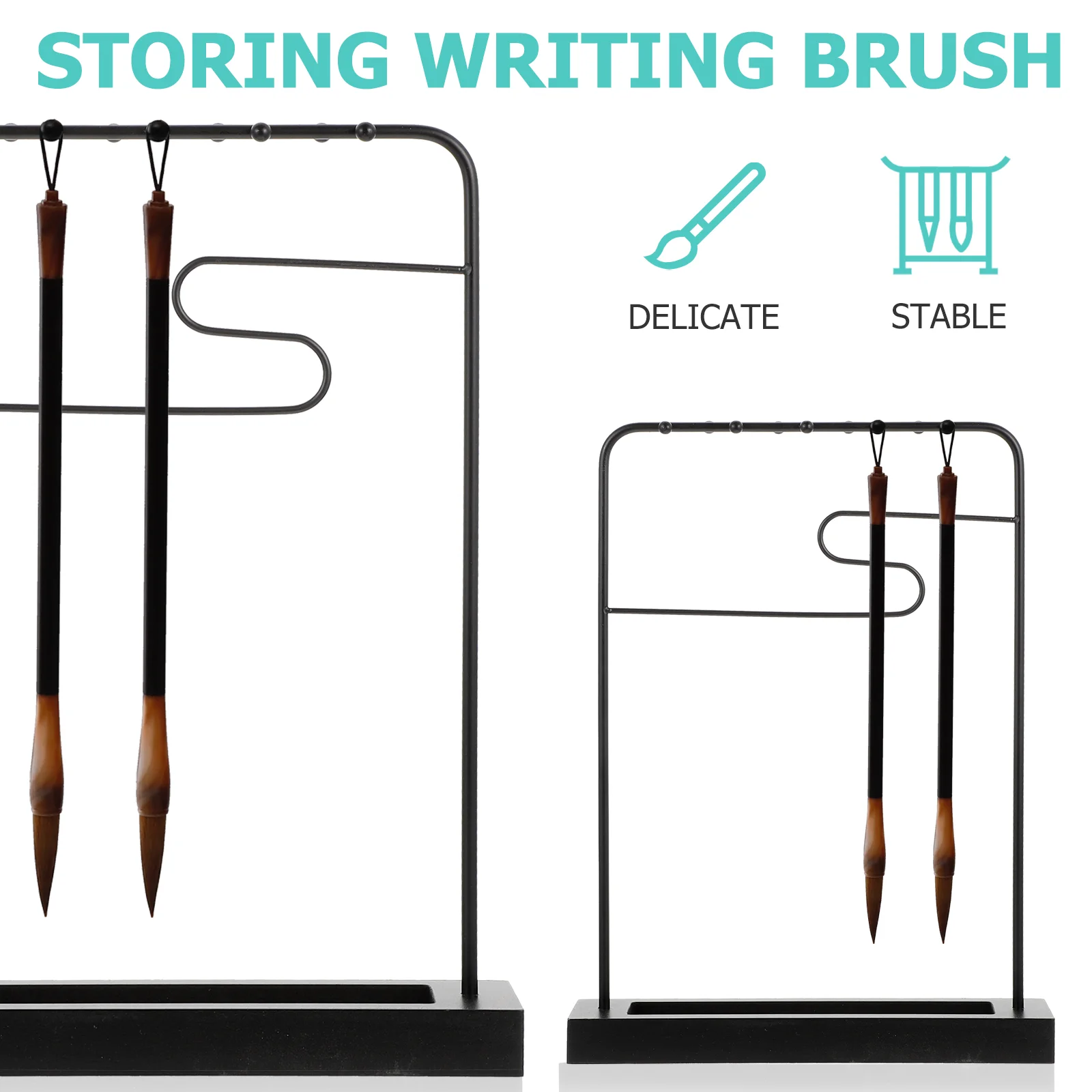 

Wrought Iron Pen Holder Durable Brush Chinese Calligraphy Hanger Japanese Supplies Wooden Writing Style Rack Desktop Decoration