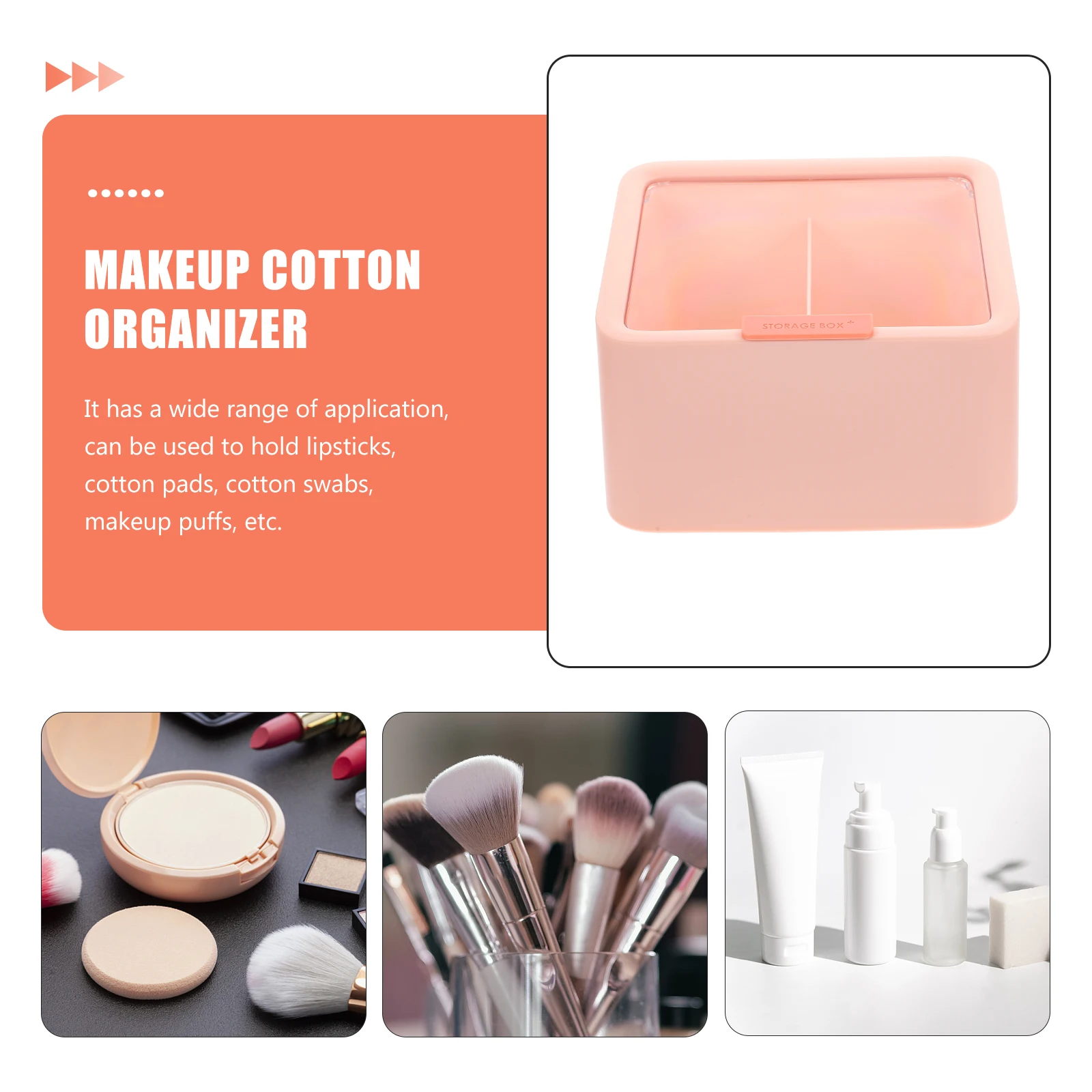 

Makeup Storage Box Cotton Pad Holder Clear Lid Organizer with Compartments for Lipsticks Swabs ABS Container Home Storage