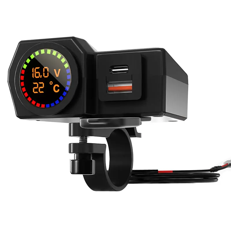 Dual USB-C Motorcycle Charger With Voltmeter - PD & QC3.0 Fast Charging, Waterproof