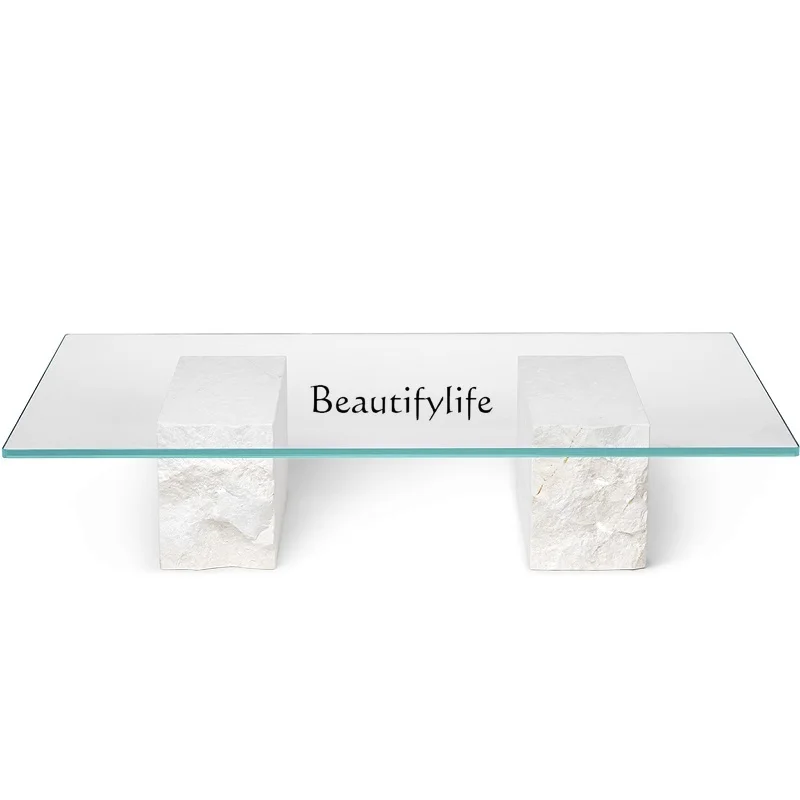 

Nordic minimalist white marble tempered glass coffee table