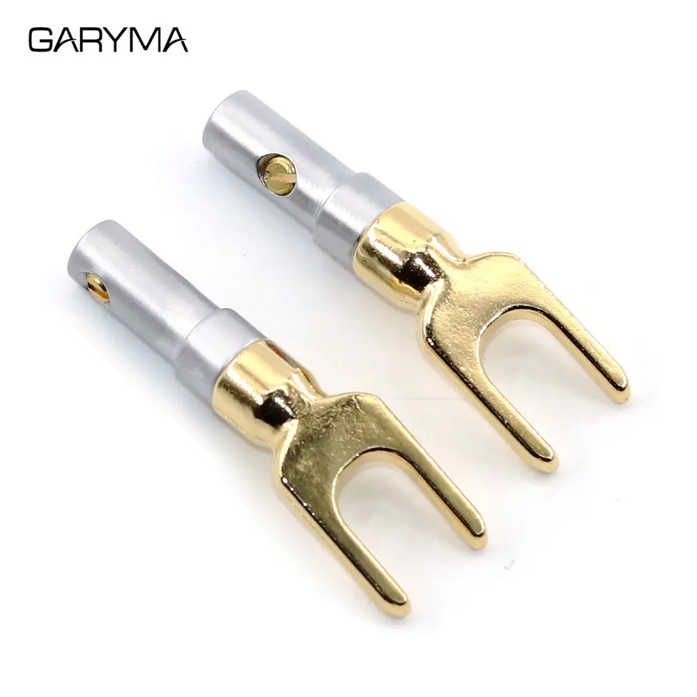 2Pcs Gold Plated Y/U Type Banana Connector Audio Cable Wire Connector Screw Lock Fork Spade Banana Plug