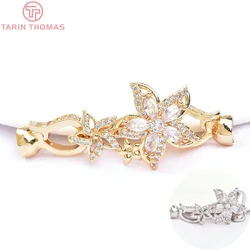 (6518) 2PCS 17x43MM 24K Gold Color Brass with Zircon Bracelet Connector Clasp High Quality Diy Jewelry Accessories Wholesale