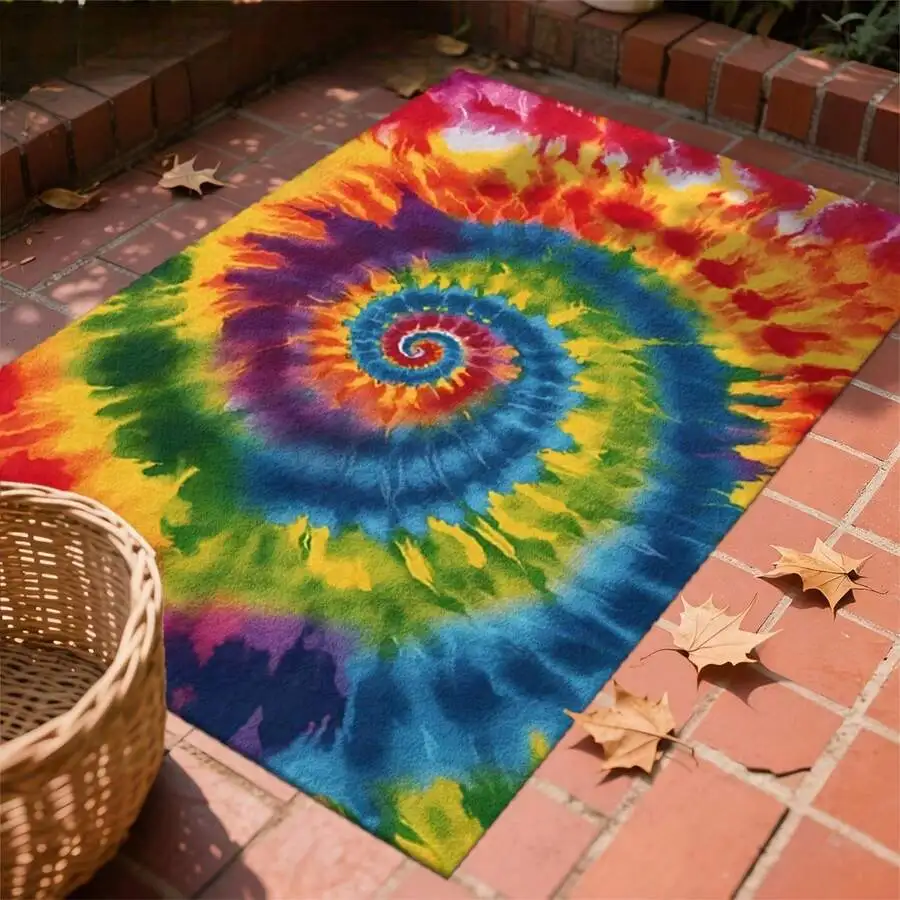 Colorful Tie-Dye Spiral Abstract Pattern Area Rug Non-Slip Outdoor Indoor Mat