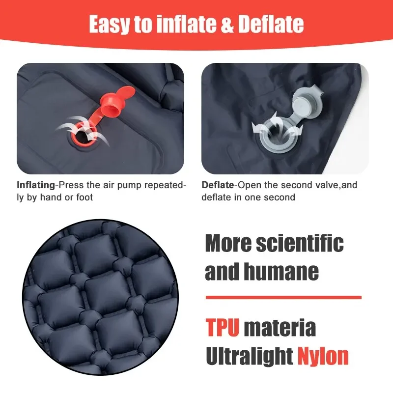 Outdoor Camping Inflatable Mattress, Sleeping Pad with Pillows, Ultralight Air Mat, Built In Inflator Pump, Hiking