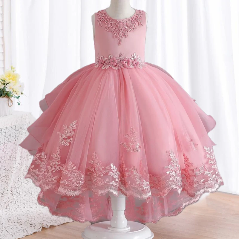 Children\'s Dress Girls\' Open Back Lace Skirt Flower Girl Fashionable Wedding Dress Bridesmaid Dress Graduation Photos Costumes