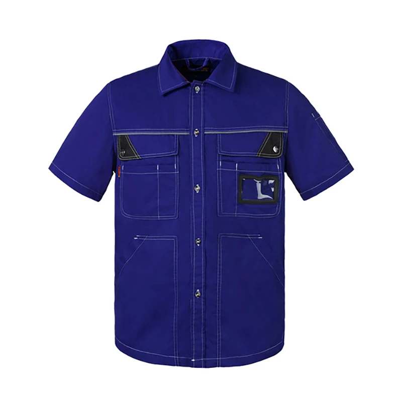 Summer Working Shirts Men's Polyester Breathable Short Sleeve Multi-Pockets Work Cargo Shirts Quick Dry Workwear Shirts