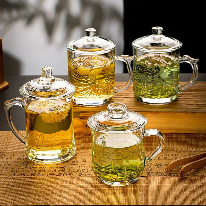 

Зеленое яблоко, стеклянная чашка для чая с крышкой, заварочный домашний подарок, чайный домик, 500 мл