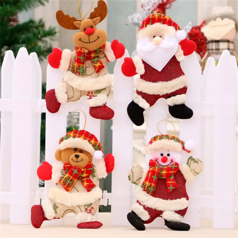 4PCS Christmas Tree Accessories Christmas Small Doll Dancing Old Man Snowman Deer Bear Fabric Puppet Small Hanging Gifts