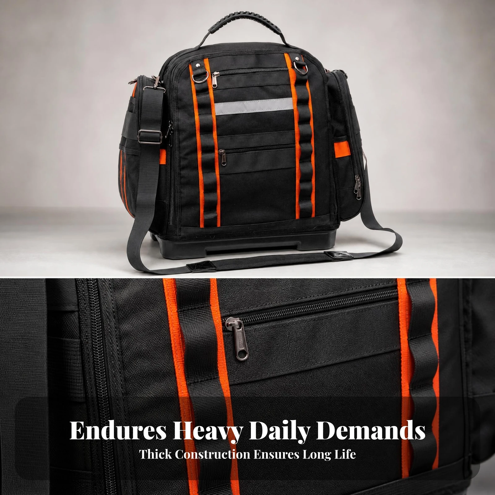 Hard Base Tool Bag Hard Bottom Tool Bag Reinforced Strapping Detachable Shoulder Strap Multiple Compartments for Garage