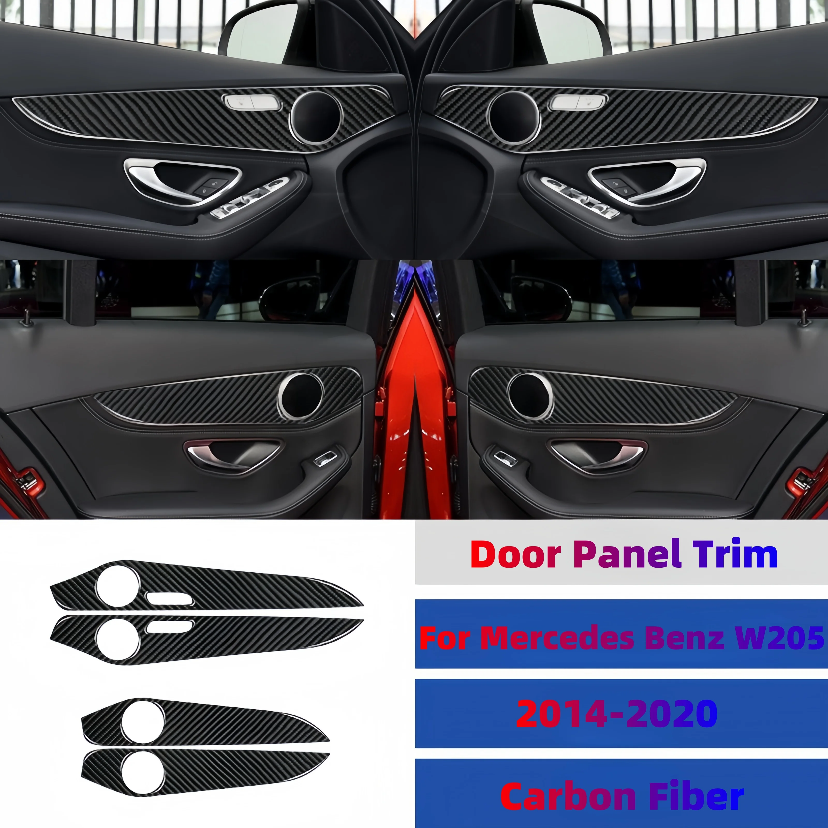 For Mercedes W205 Benz GLC C Class 2014-2020 Carbon Fiber Car Interior Decoration Both Side Door Panel Cover Trim Sticker 자동차용품