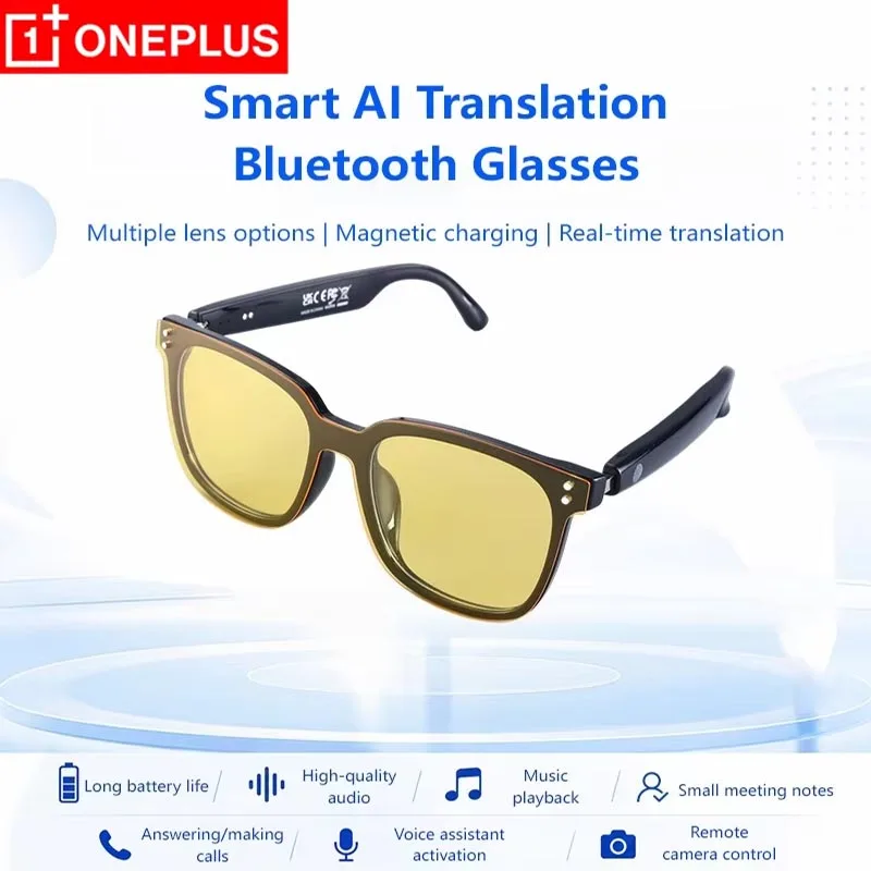 Oneplus Smart AI Translation Bluetooth 6.0 Glasses Touch Control Handsfree Call Support Myopia Lenses Dual Battery Sunglasses