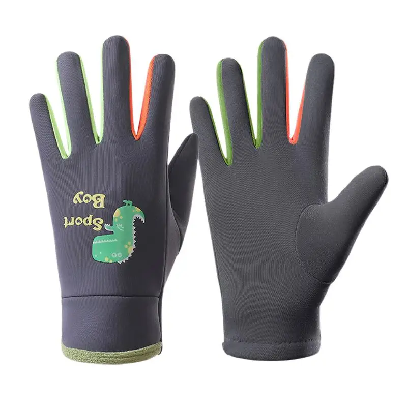 Glow-in-The-Dark Cycling Mittens Glow In The Dark Winter Kids Cycling Mittens Cartoon Dinosaur Cold Weather Mittens For