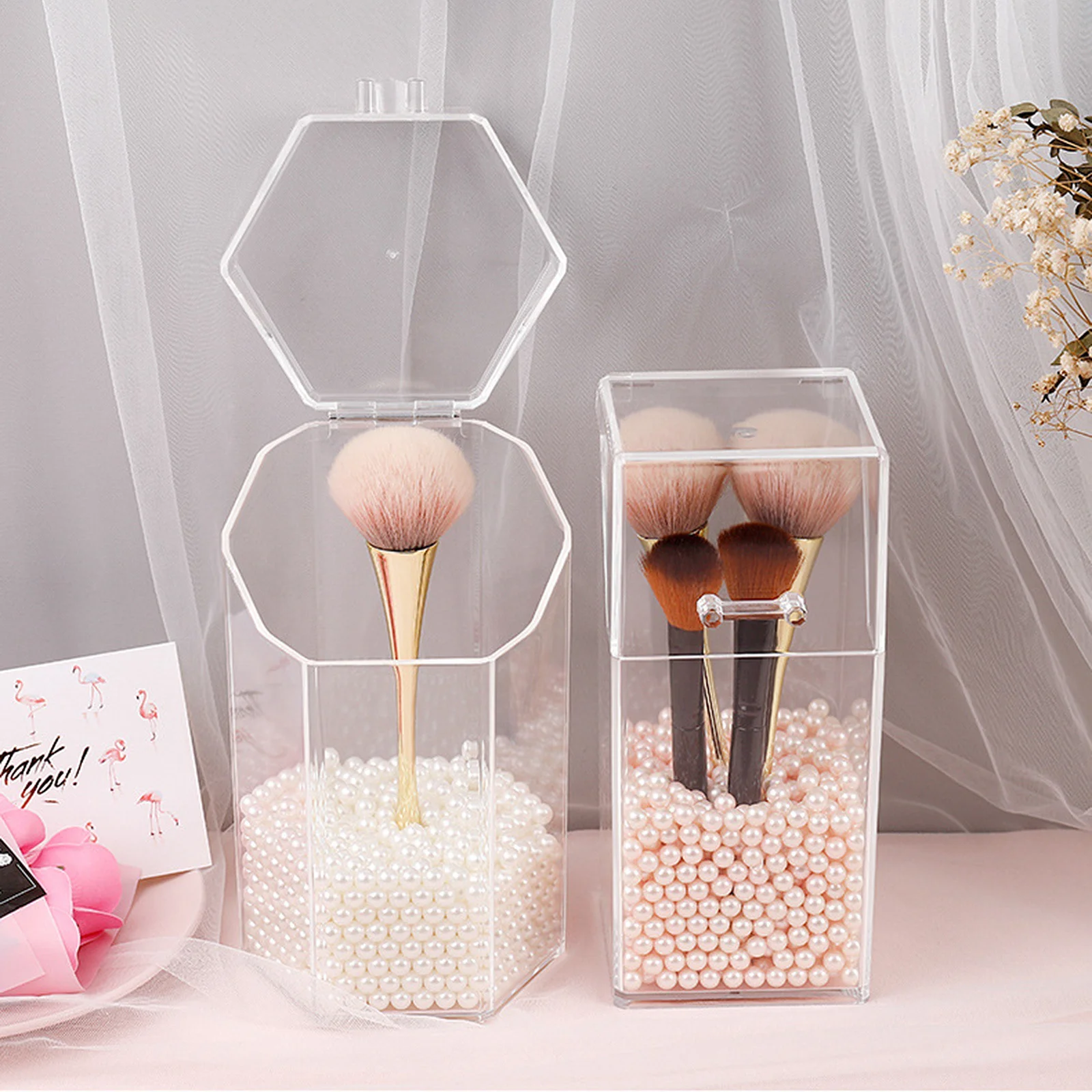 

2Pcs Makeup Storage Canister Clear Acrylic Brush Holder Dust-Proof Tools Storage Box for Home Office Organization