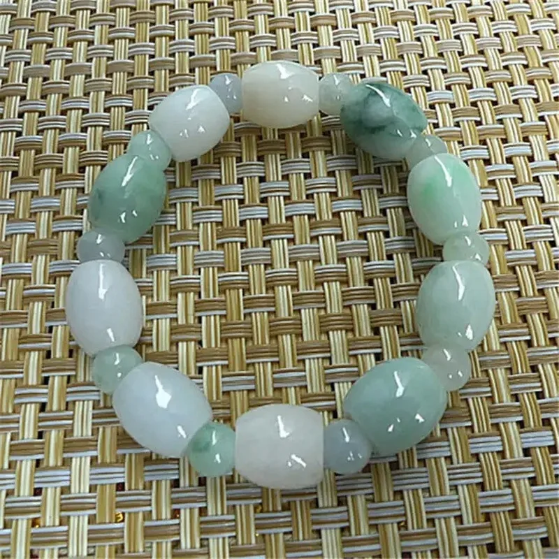 Natural Jadeite BraceletAHand-woven Burmese jadeite ice seed flower-patterned Lulutong bracelet
