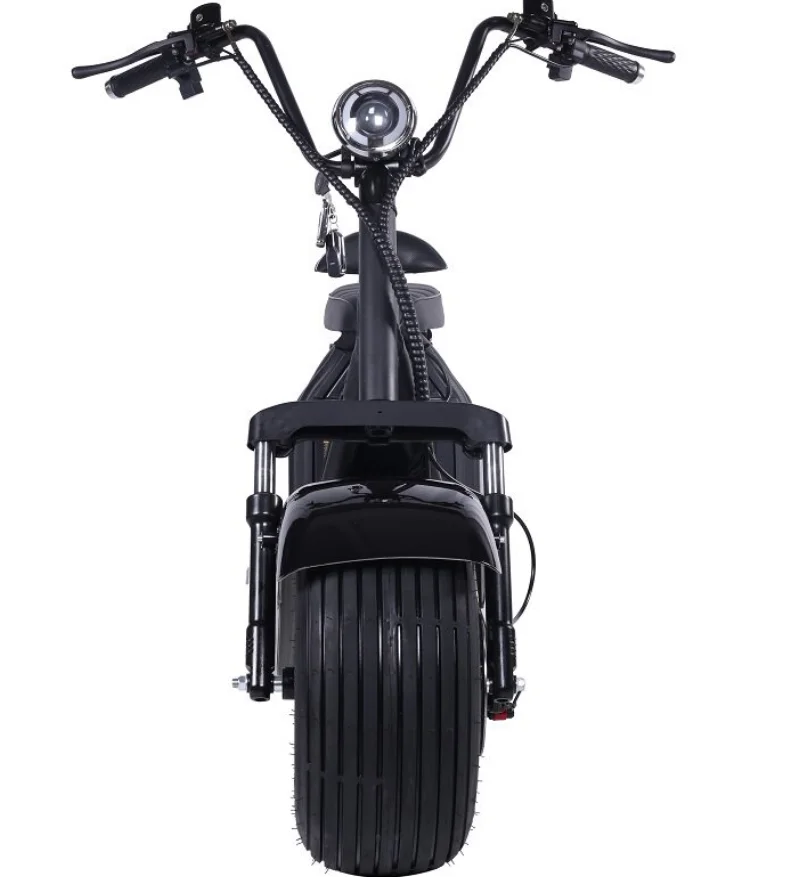 Electric scooter with large wheels and wide tires, dual wheels, 60v, for adult use as a pedal transportation vehicle.