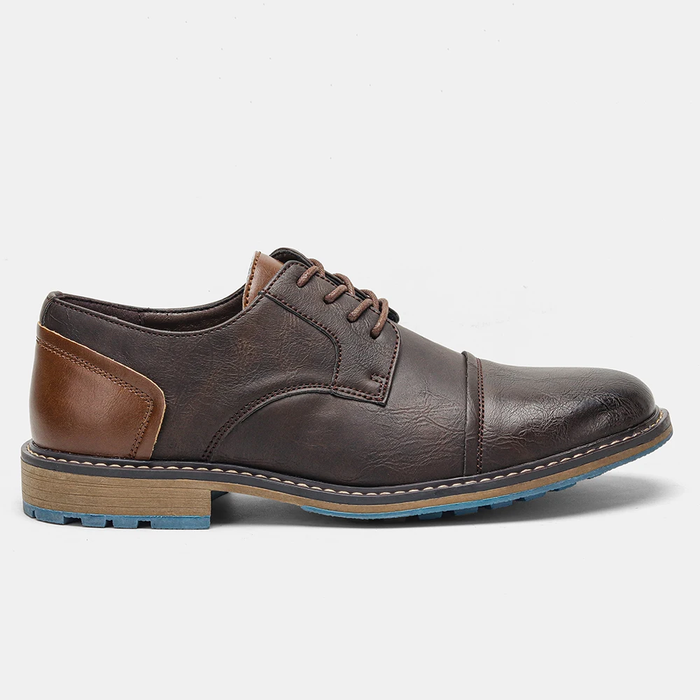 Herrenschuhe mit blauer Außensohle, Akzent-Schuhe für Männer, Business-Büro-Stil, Herrenschuhe mit Cap-Toe, Derby, zweifarbiges Design. – Detail 8