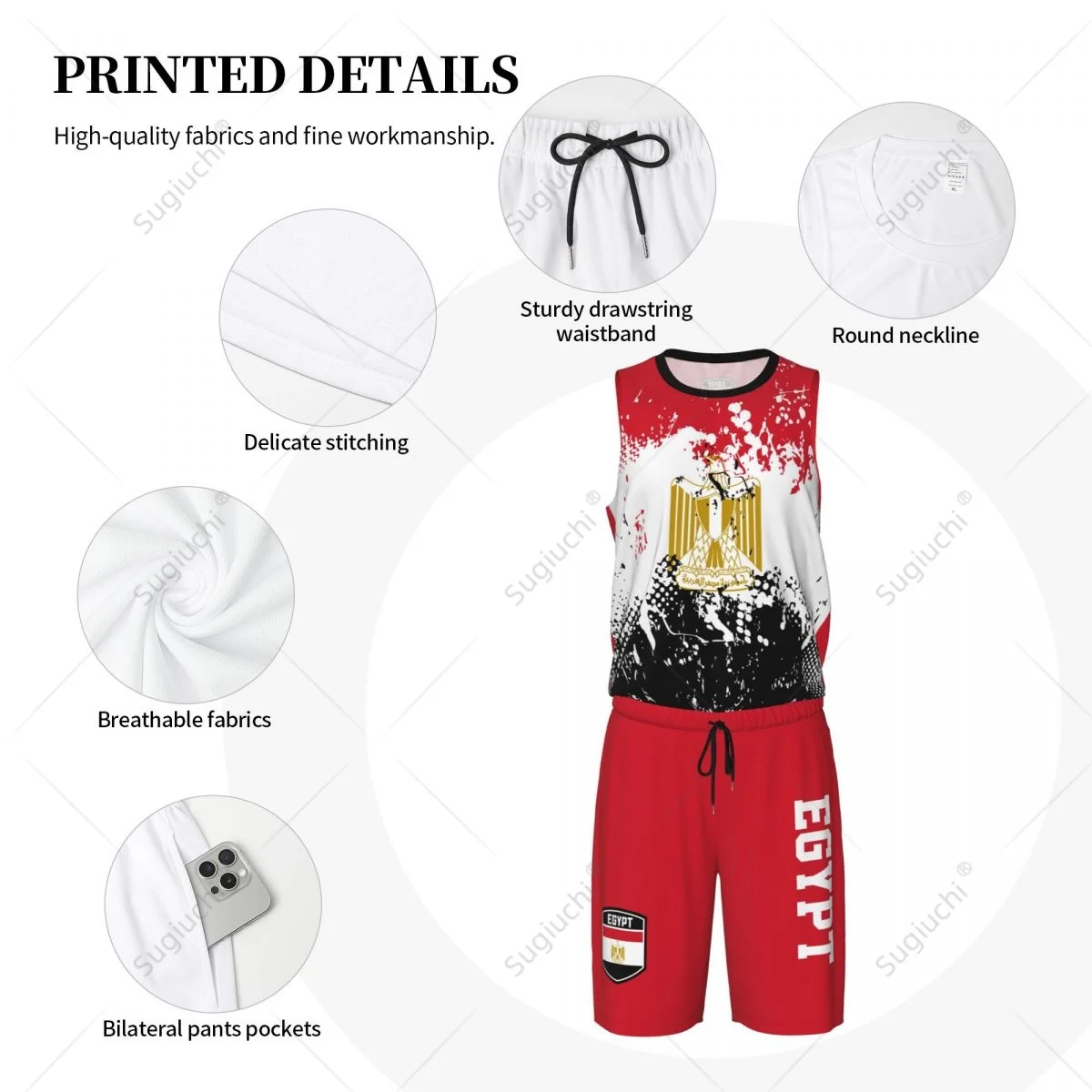 Conjunto de camiseta y pantalones de baloncesto para hombre, camiseta sin mangas, nombre personalizado, Nunber exclusivo, Team-up, Bandera de Egipto, grano