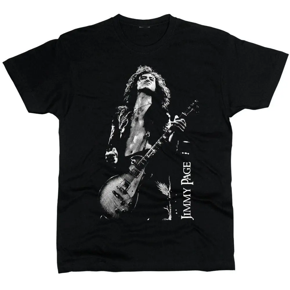 Camiseta de manga corta con estampado de Rock de los años 90 Jimmy Page Led Zeppelin, camisetas holgadas informales de algodón negras con estampado de cuello redondo, Camiseta de algodón Unisex