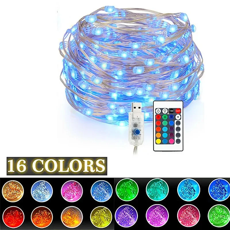 

Remote Control Fairy Led String Lights 16 Colors USB 5V 5m/10m Christmas Garland Outdoor light for Wedding Xmas Party Decoration