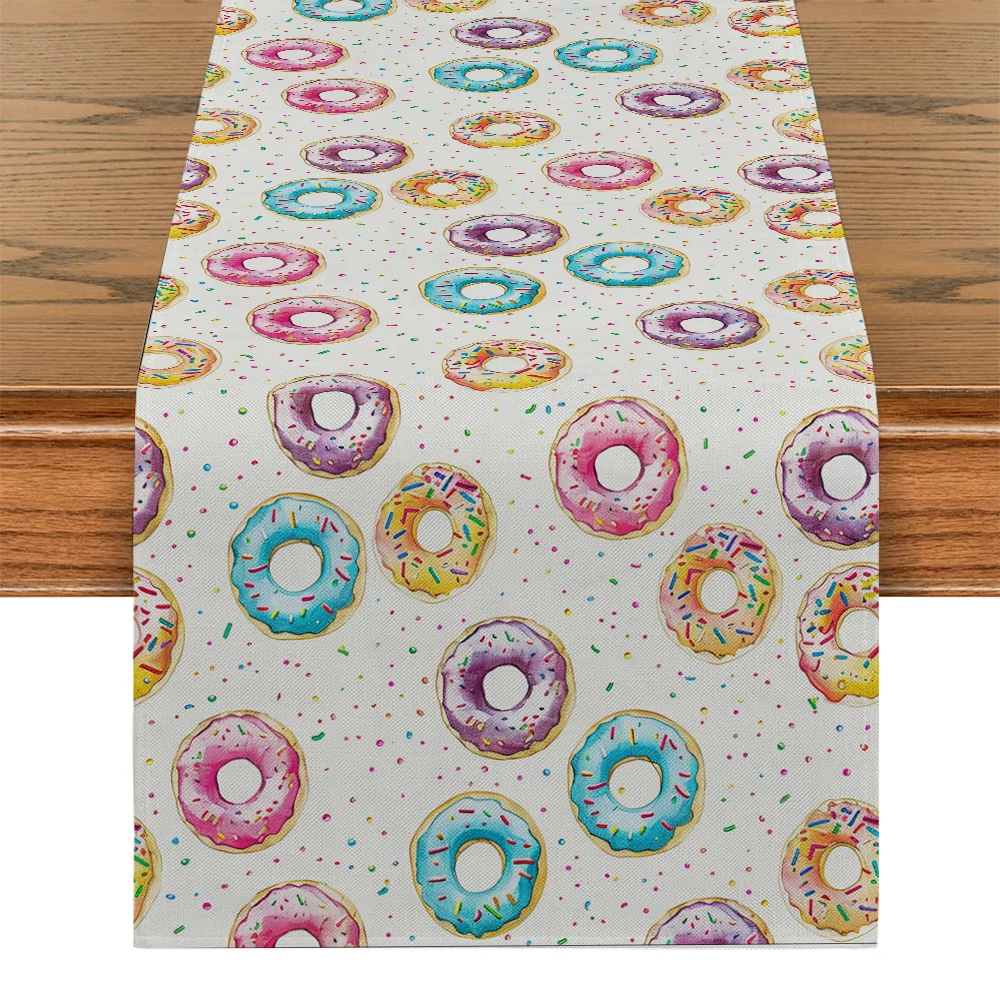 Dessert Donuts Watercolor Table Runner Kitchen Dining  Table Decoration for Indoor Outdoor Home Table Runners