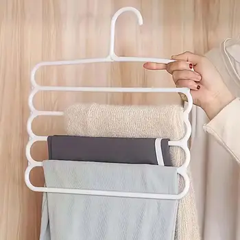 Protiskluzové ramínka na kalhoty, domácí kolej, úspora místa, věšák na kalhoty a džíny, vícevrstvý úložný stojan na šály 10 nejlepší prodej víceúčelový věšák na oblečení - №10