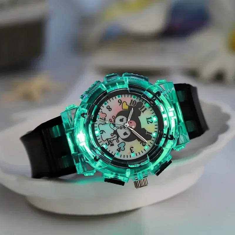 Sanrio Cinnamoroll Kids Watch Pattern Led Glowing Flash Children Kuromi Watches Toys Fashion Quartz Wristwatch Christmas Gifts