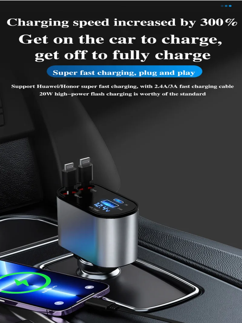 Car Charger Quick Charge for Samsung Xiaomi Huawei PD Fast Charging USB Type C Car Phone Charger for iPhone Series