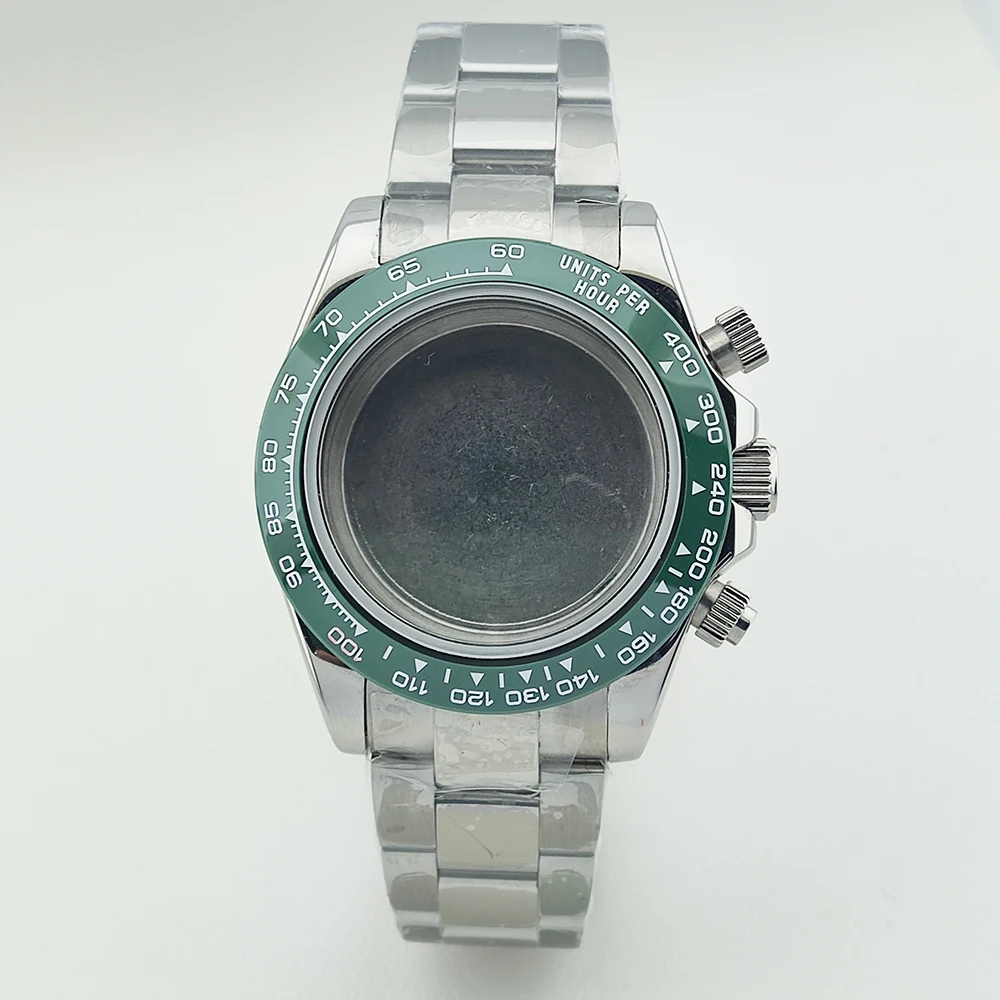 Caja de reloj de 39,3mm, caja VK63, cristal de zafiro, caja de acero inoxidable/pulsera, accesorios de reloj, resistente al agua para movimientos VK63 VK64