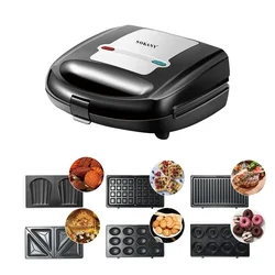 Houselin Electric Waffle Maker 6 In 1 Grill Sandwich Cake Donut Walnut Panini Plate Cooking Kitchen Toaster Breakfast Machine