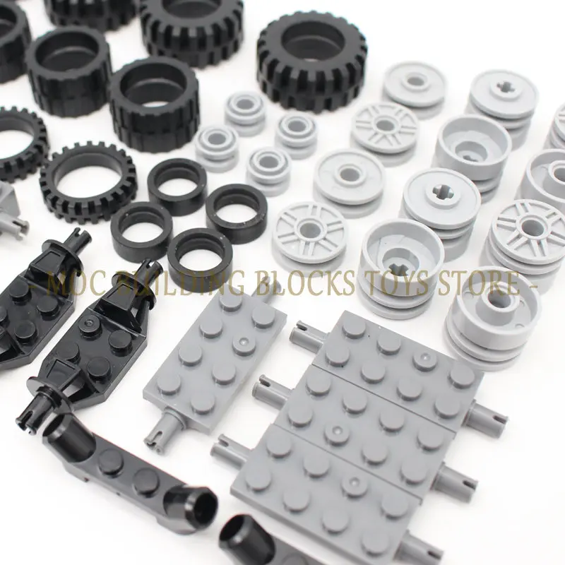 56PCS Moc Technical Wheel Building Blocks Bricks Pin Tyre Axle Connector Car Technology Automobile Parts Set Toy