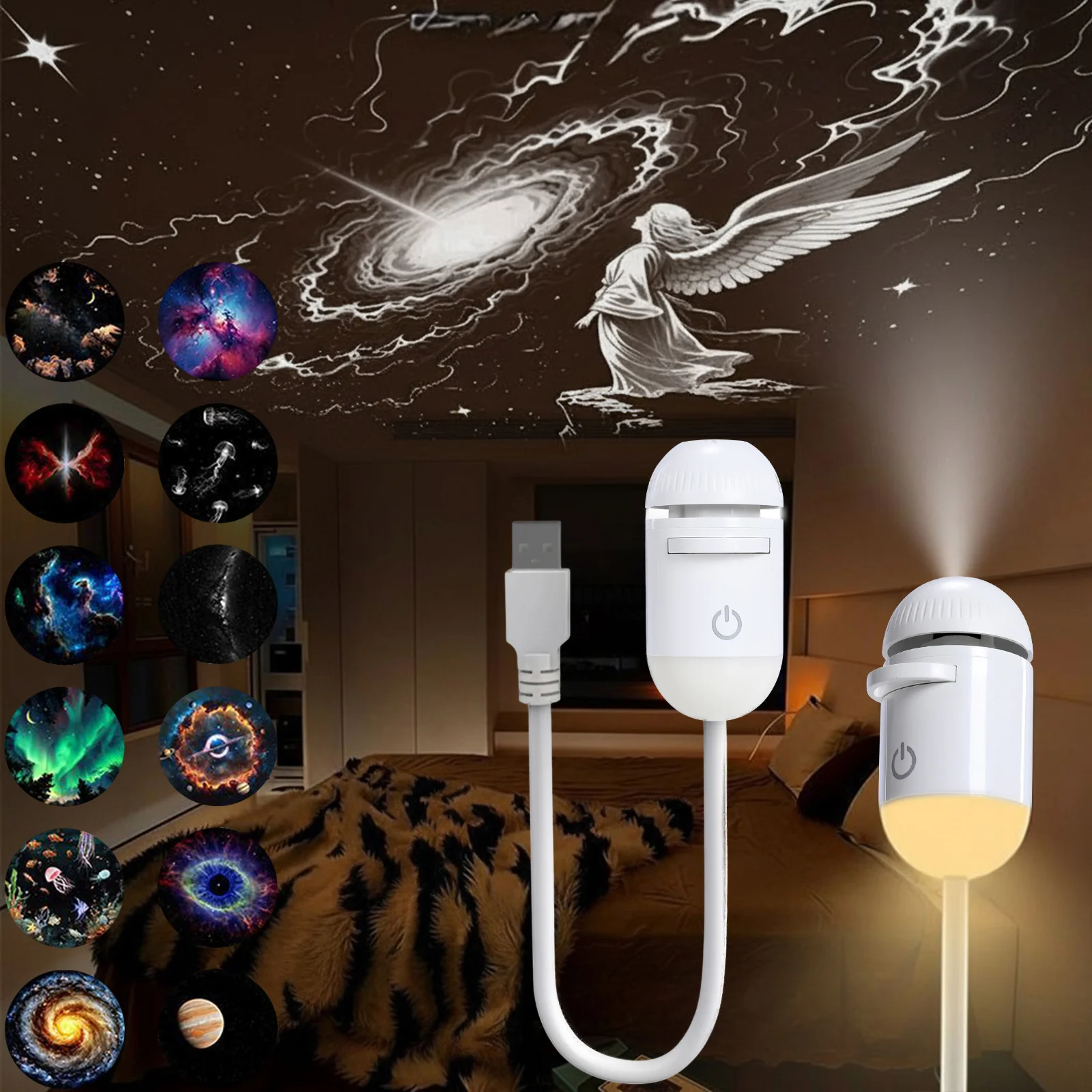2 In 1 Usb Mini Galaxy Star Projector Night Light Films Starry Sky Ambient Light For Car H