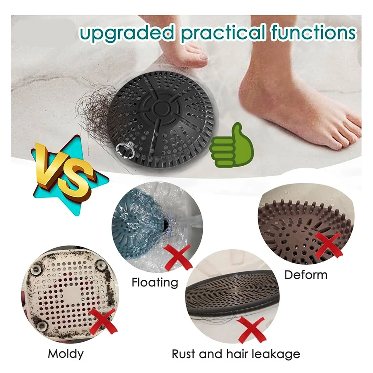 N37R_Shower Hair Drain Catcher, 2 Pack Silicone Drain Protector Strainer