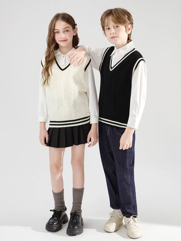 Classic Kids Vest 100% Merino Wool Sweater Vest Autumn Winter Pullover Vest Children Sleeveless Waistcoat Lightweight Layering view 6