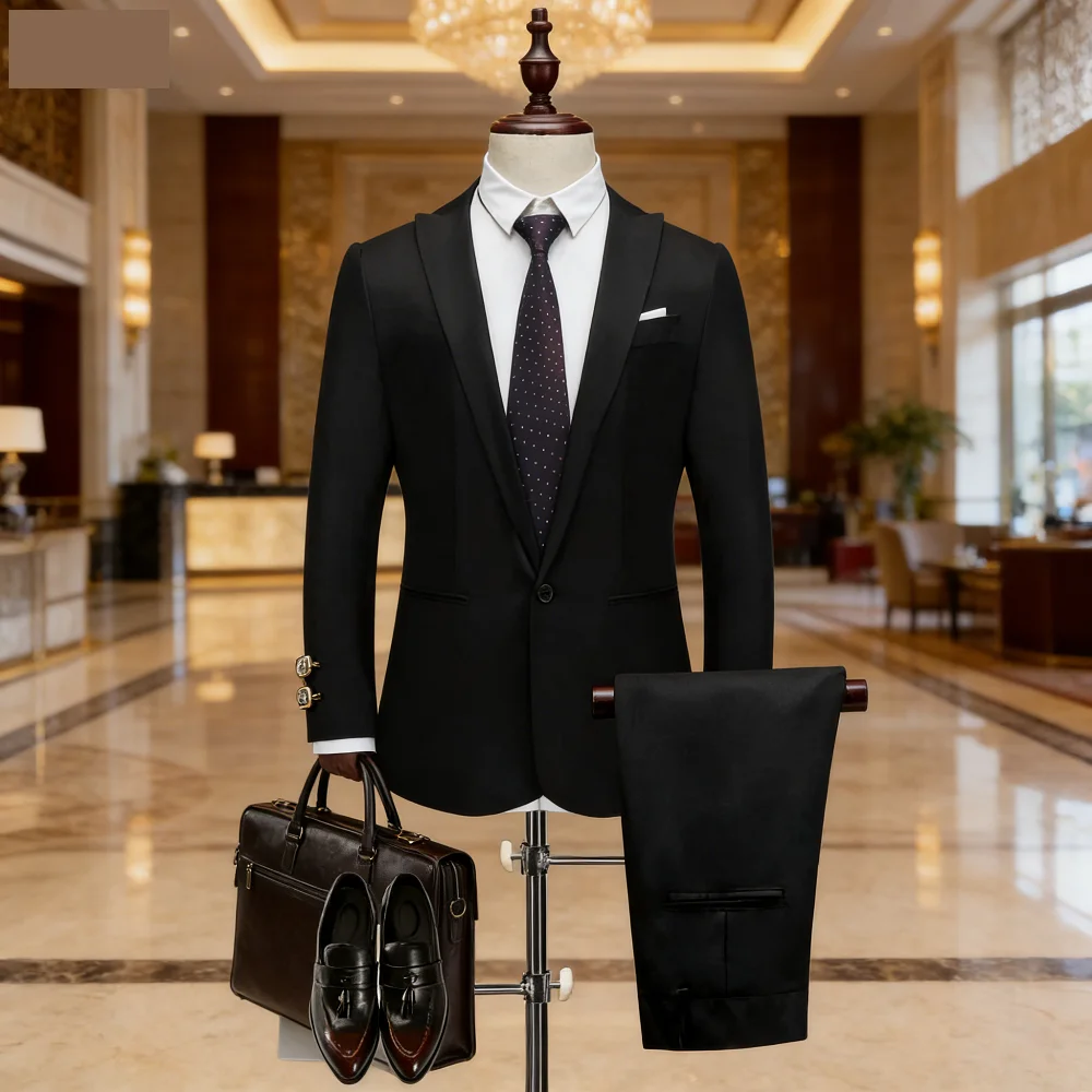 

Men's Casual Business Suit Set Fine Fit Two-Piece Fashion Autumn Winter Korean Style Comfortable Breathable Formal Wear