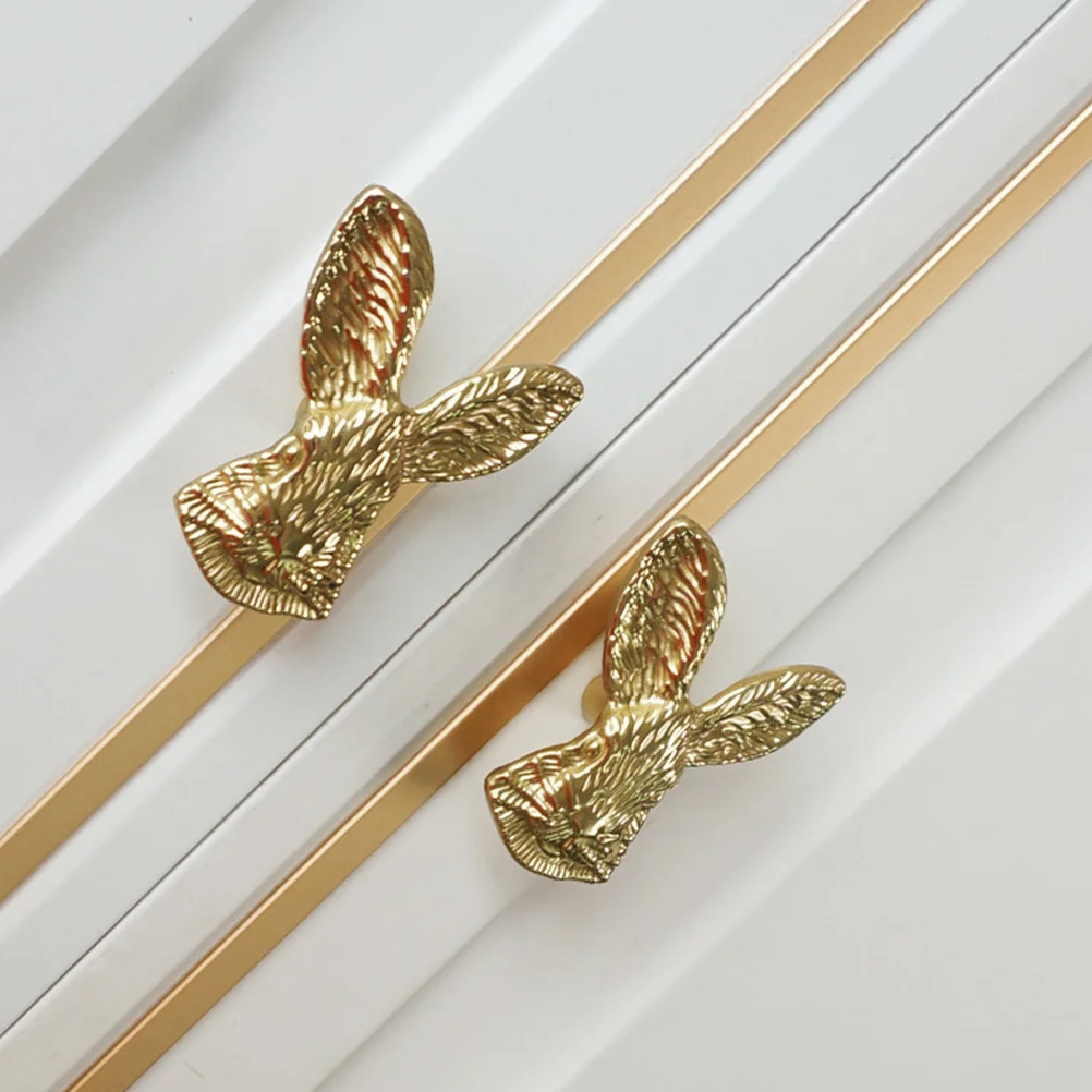 

2Pcs Rabbit Head Drawer Knobs Brass Cabinet Handles Kitchen Dresser Drawer Pulls Gold Handles Cabinet Door Knobs