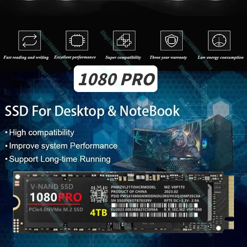 PS5 노트북 데스크탑 PC용 SSD 내장 솔리드 스테이트 하드 드라이브, 정품 M.2 2280 PCIe Gen 5.0x4 NVMe, 1080PRO, 4TB, 2TB, 1TB, 신제품