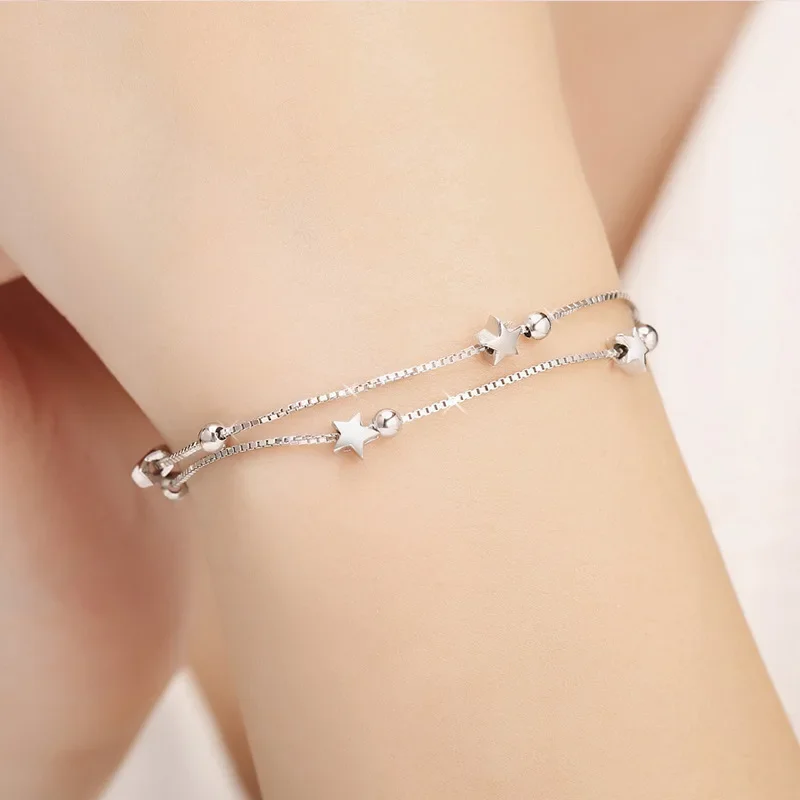Fine Oryginalny luksusowy 925 sterling silver charm gwiazdy łańcuszek Bransoletki dla kobiet impreza Ślub zaręczyny Biżuteria prezenty 20cm — zdjęcie 4