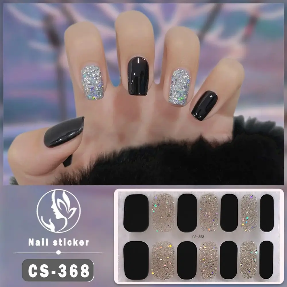 14Tips Foil Gel Nail Stickers Self-Adhesive Simple Gel Full Nail Wraps Glittering French Manicure Decal DIY NAil Art Making