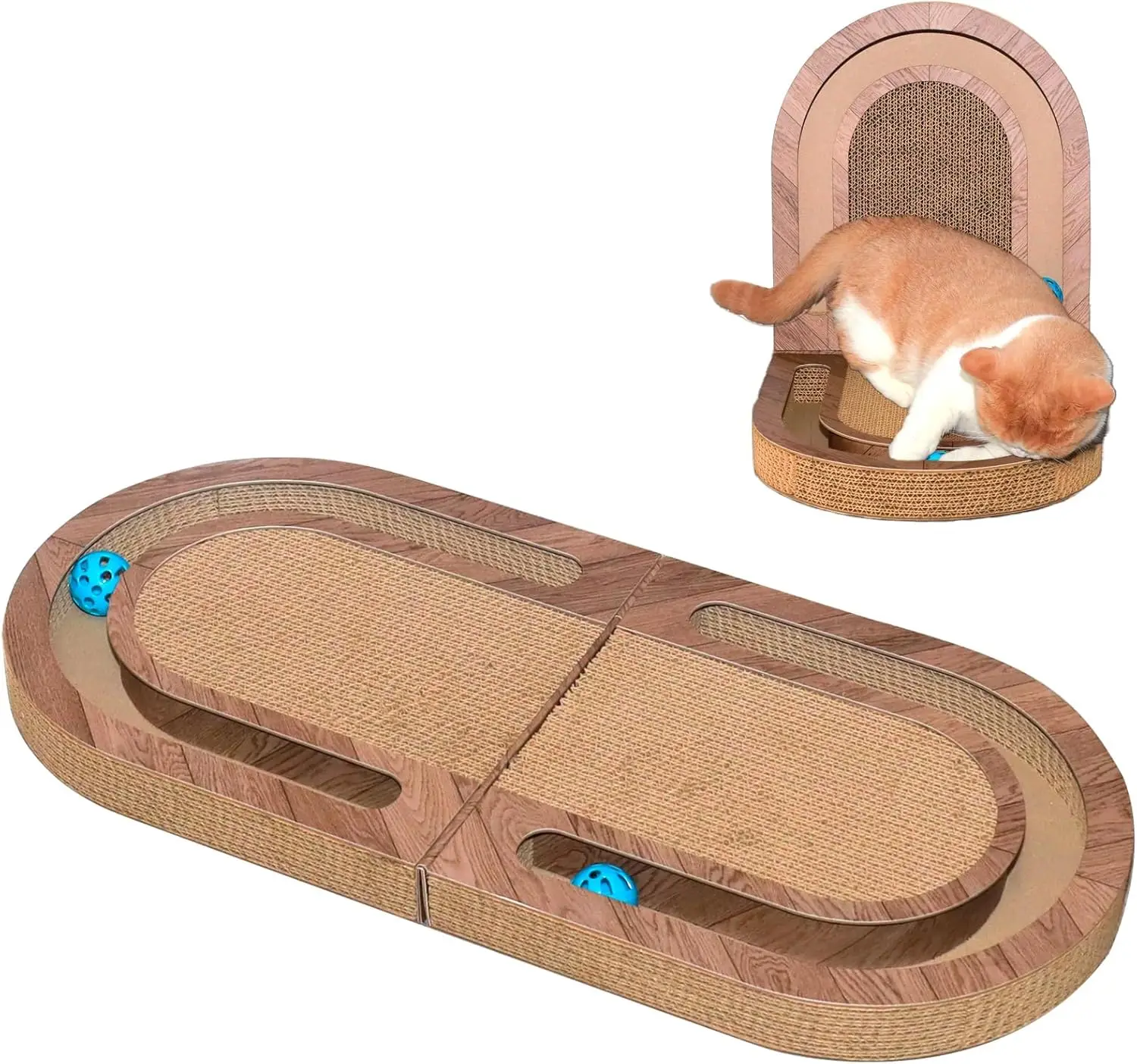 

Cat Scratcher, 26 Inch Cat Scratching Post, Foldable L Shape Cat Scratch Pad with Ball Toy, Interactive Cat Toys for Ind